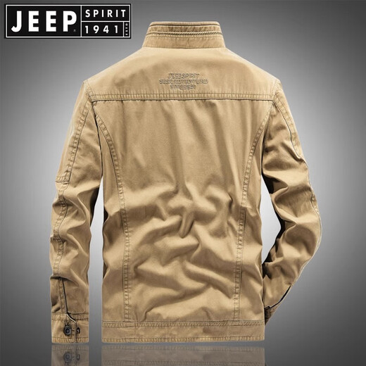 JEEP SPIRIT Reversible Jacket Men's High-end New Autumn and Winter Cotton Stand Collar Loose Casual Large Size Workwear Khaki XL