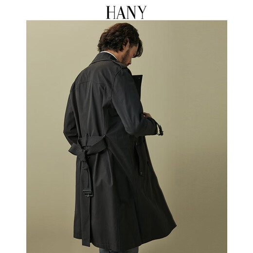 
Hanny (HANY) German trench trench coat men's jacket British style Chelsea military coat black coat long men's clothing spring and summer Tros Black M (48) [Suggested 130-150Jin [Jin equals 0.5 kg]]