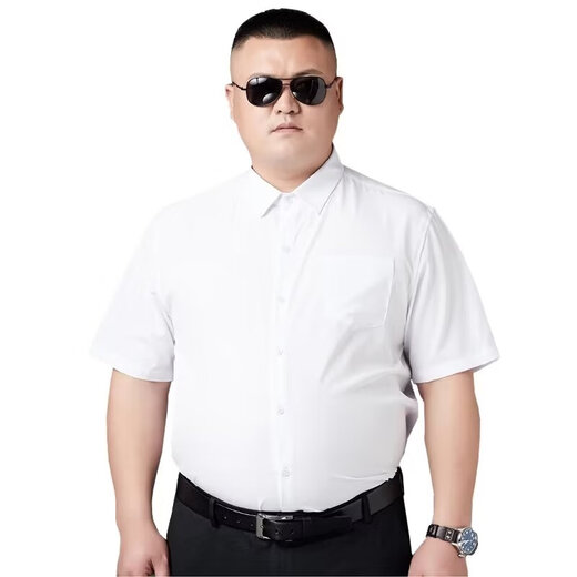 胖子大码短袖衬衫男夏季商务休闲修身抗皱免烫黑白色衬衣服打底衫 白色 8XL