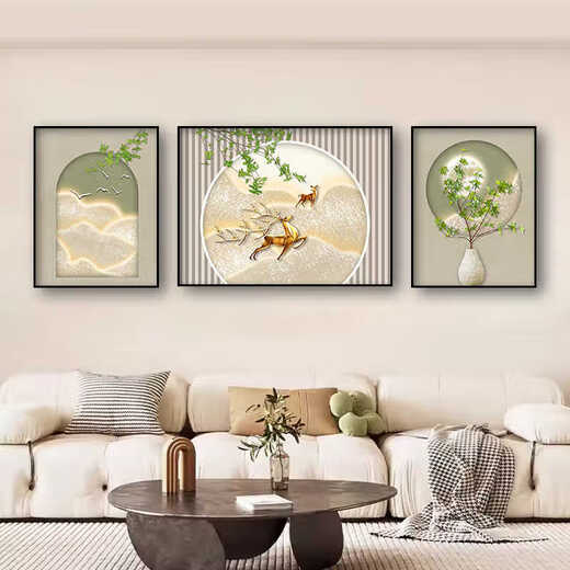 
Sense painting cream style living room decoration painting modern simple sofa background wall hanging painting Fulu triplet 2025 new mural JD13588 left and right 50*70 middle 90*70 crystal porcelain diamond-inlaid aluminum alloy gold frame
