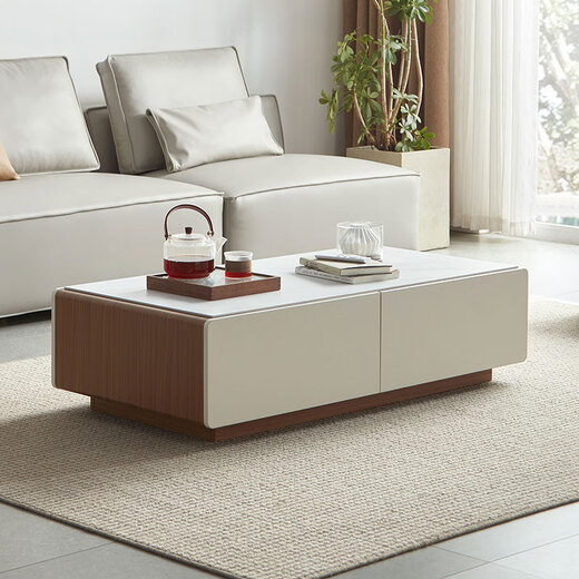 Lin's Home Modern Simple Retractable TV Cabinet Coffee Table Floor Living Room Lin's Wood Industry UV1M Walnut Color Coffee Table