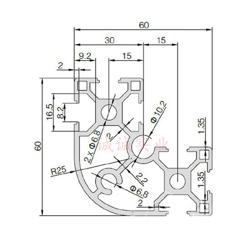 仁聚益业铝型材 6630R欧标铝合金型材 6060弧形 半圆形铝型材 6630R