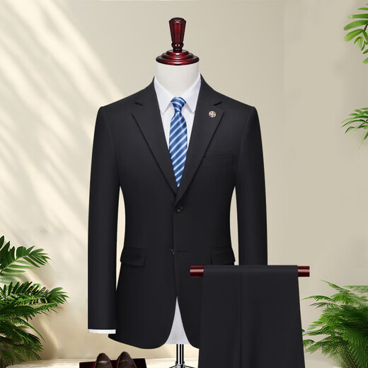 DVHNMK luxury brand men's suit suit men's formal business casual wedding dress single-row two-button suit navy blue (suit + trousers) ready stock 4XL (recommended 158-175 Jin Jin equals 0.5 kg) ready stock fast