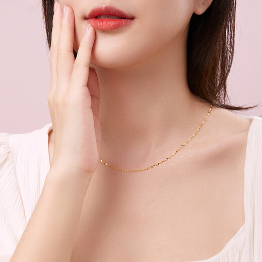 Saturday blessing 18K gold necklace women's lips chain plain chain colored gold necklace birthday gift gorgeous K yellow about 40+5cm