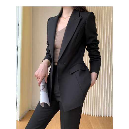 Sugargirl春秋季黑色小西装套装女时尚高端职业正装主持人休闲百搭西服外套 2694黑色六粒扣西装+裤子 L