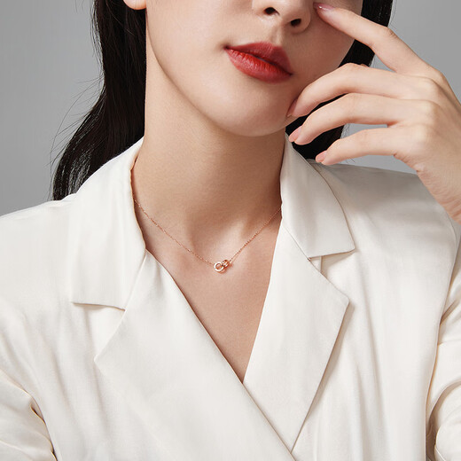 Saturday Fortune (ZLF) 18K gold necklace for women interlocking series rose gold simple fashion double ring clavicle 1.4g - upgraded red