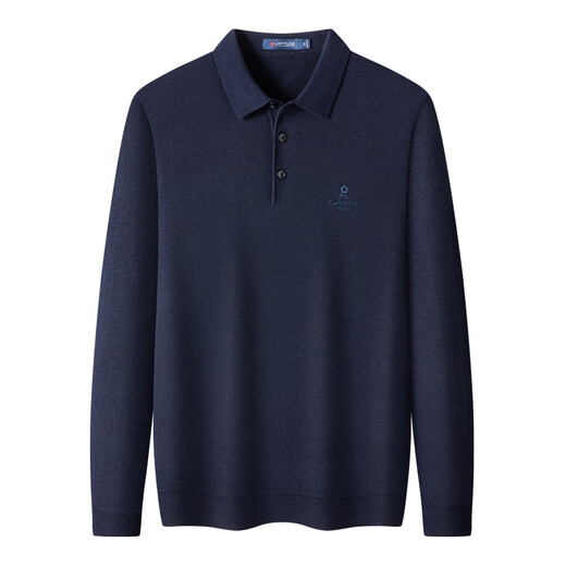 MONTAGUT Sheep Wool Blended Autumn and Winter Men's Polo Shirt Long Sleeve Embroidered Soft Knitted T-Shirt Navy 50