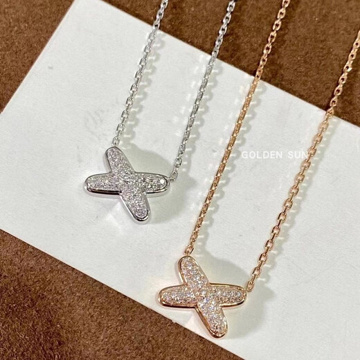 WSAY18/k sand gold diamond l stone chain new style French cross full diamond happy relationship life rose silver type S cross full diamond necklace silver