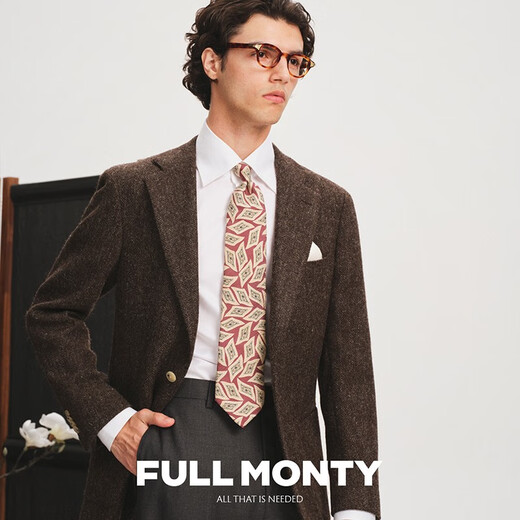 FULL MONTY【Marling面料】西服上衣男士粗呢西装外套休闲单西 深棕色3365 42