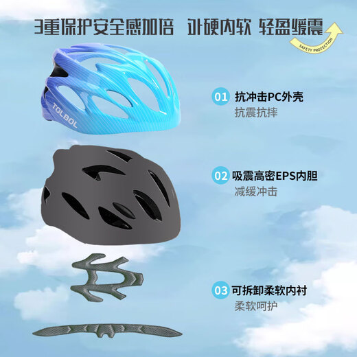 Tongbu Roller Skating Helmet Children's Adjustable Head Circumference Cycling Helmet Skateboard Bicycle Safety Hat Sports Helmet Gradient Blue