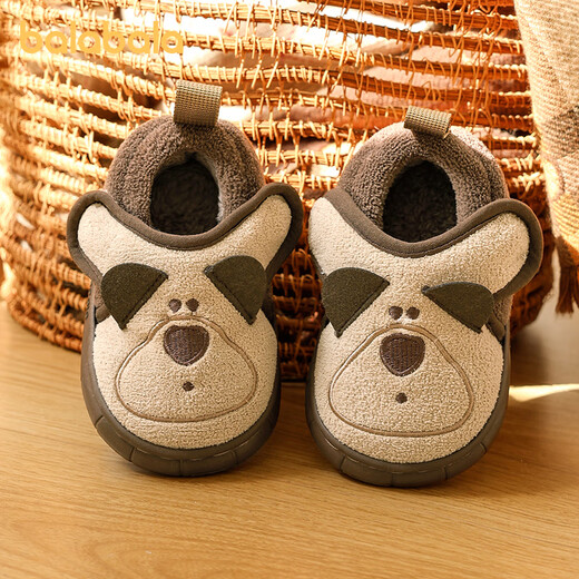 Balabala Children's Cotton Slippers for Boys and Baby Winter Soft Bottom Indoor Cartoon Girls Lightweight Furry Shoes with Heel Warm Cotton Shoes Brown Bear 21 Inner Length 14cm (140) Suitable for Feet 13cm Long