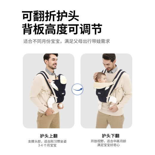 
Cloth bag mother baby strap waist stool front and back multi-function four-season lightweight baby front-held baby go out to hug baby fashion model [dark blue]