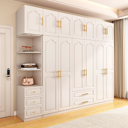 Yifansen package installation solid wood wardrobe bedroom flat door European style wardrobe with dressing table three-door large wardrobe five doors main cabinet + top cabinet + dressing table