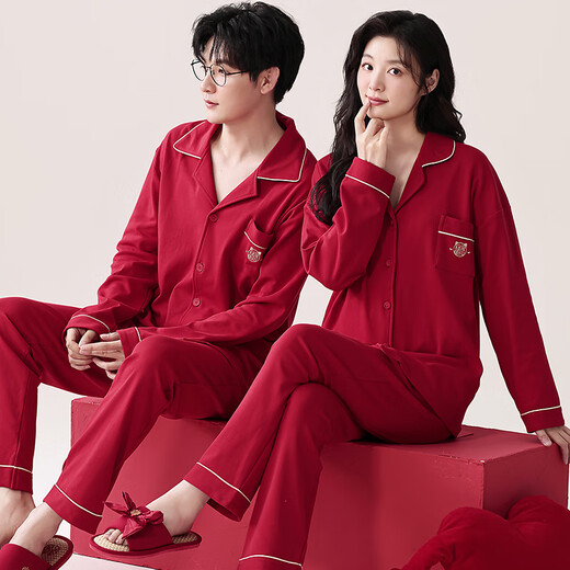 Cat couple pyjamas femmes se marier en coton pur coton printanière et style d'automne à manches longues Année de zodiaque rouge peut être porté à l'extérieur