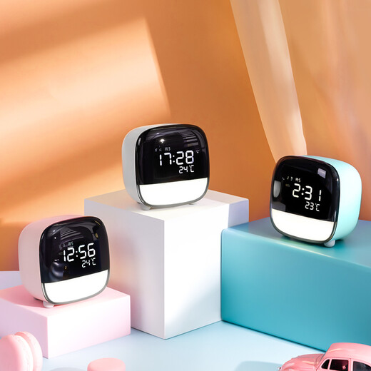 Deli multifunctional LCD cute pet smart alarm clock 1200mAh student night light bedside clock clock children's bedroom clock time manager gift white 8852 school season