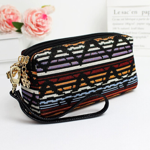 Changyin canvas ethnic style clutch bag, small wrist bag, women's mobile phone bag, bear big screen mobile phone coin purse shoulder bag, bear wine red