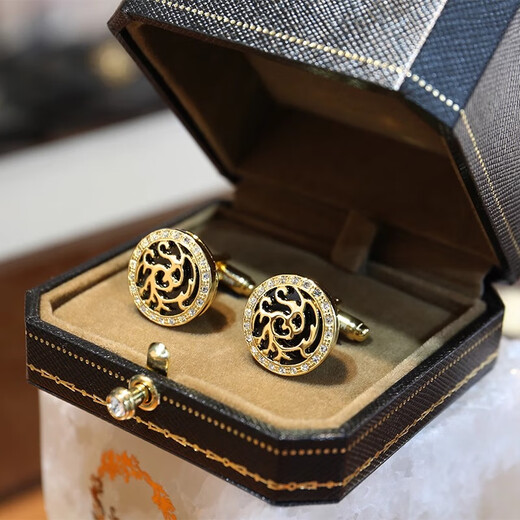 URBAN TAKE<Long Teng> Cufflinks Men's Light Luxury Suit French Shirt Wedding Groom Customized Fashion Cuff Buttons Cuff Pins Golden Dragon Cuff Buttons + Tie Clip Gift Box