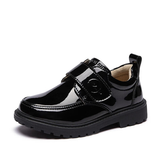 Yierkan children's shoes, boys' leather shoes, children's black spring and autumn glossy middle and large children's campus casual performance shoes black 34