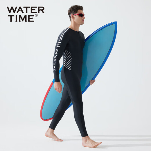 WATERTIME/Shui Chuan Men's Swimsuit Swimsuit One-piece Wetsuit Beach Pants Anti-Embarrassing Swimsuit Black Silver XL