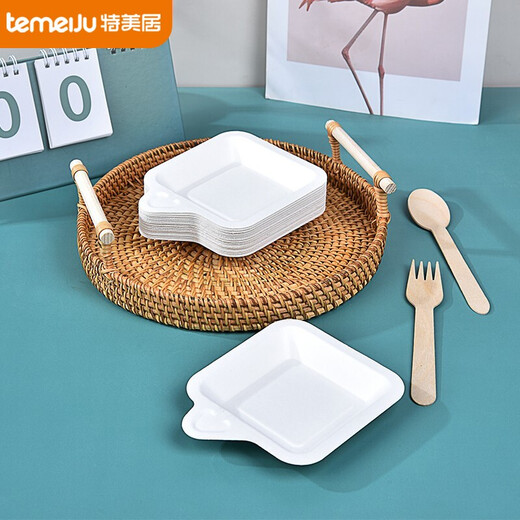 Temeiju disposable plates food grade dinner plates cake plates party barbecue thickened biodegradable sugar cane pulp paper plates square plates 60 pieces