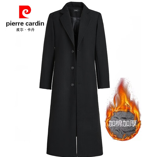 Pierre Cardin (pierre cardin) men's autumn and winter Korean version mid-length knee-length thickened cotton windbreaker youth slim long woolen coat Y145 pure black stand-up collar cotton and thick 4XL 180-195Jin Jin is equal to about 0.5 kg