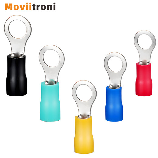 Moviitroni RV series round pre-insulated terminals cold-pressed terminal blocks O-shaped copper nose RV1.25-4 100 pieces yellow