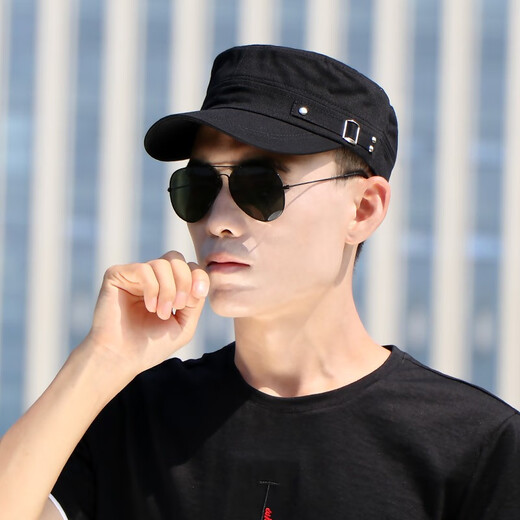 Nozhi Meng New Men's Short-Brim Flat Top Hat Men's and Women's Alphabet Fashion Peaked Cap Baseball Hat Men's Sun Hat NM017 Metallic Black One Size Adjustable