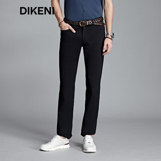 迪柯尼（DIKENI）【高端针织】轻奢男装新品简约百搭四面弹0压休闲裤 黑色 32 80A