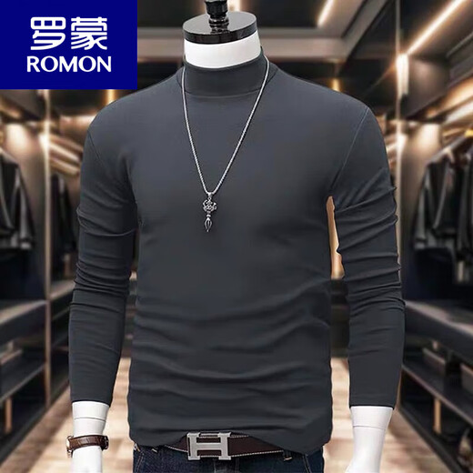 ROMON half-turtle collar bottoming shirt long-sleeved top for men autumn and winter Korean version slim and trendy inner double-sided velvet T-shirt ins 401 (black) XL 130-150Jin Jin is equal to 0.5 kg