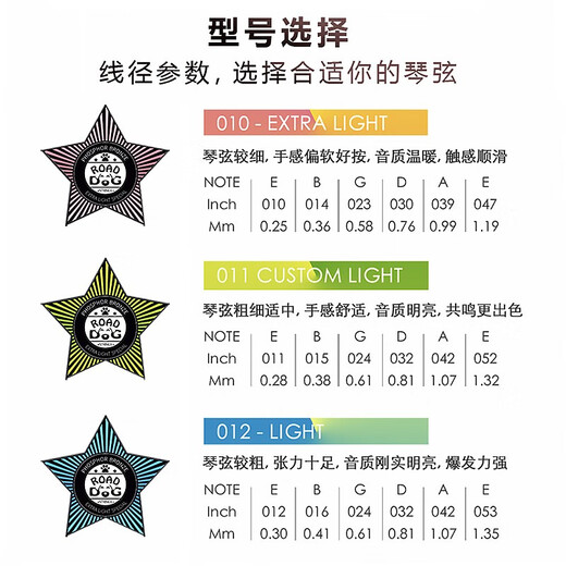 路狗路狗吉他弦吉他琴弦民谣吉他弦木吉他弦吉他套弦磷铜覆膜防锈专业 覆膜AC11套弦（6根）（进阶）