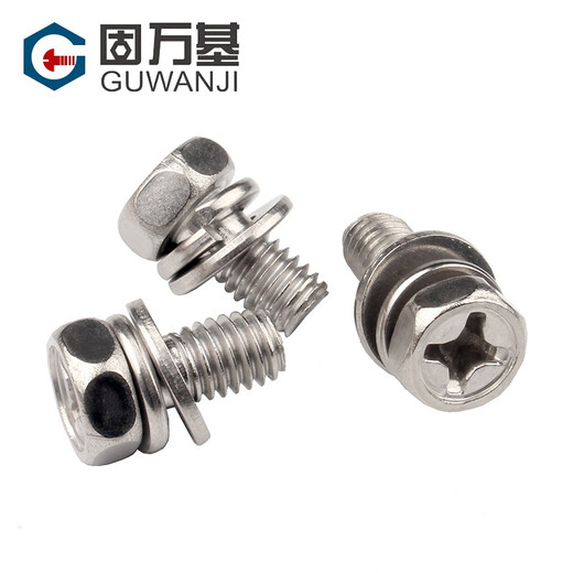 GUWANJI 304 stainless steel cross-shaped external hexagon three-combination screws, external hexagonal flat pad combination bolts with spring washers, M8*25*16 5 pieces