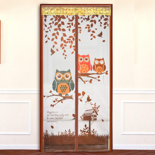 Duomeiyi anti-mosquito door curtain self-adhesive Velcro thickened wear-free magnetic strip mute enhanced magnetic encryption screen window door curtain 90*210cm owl style (free thumbtack)