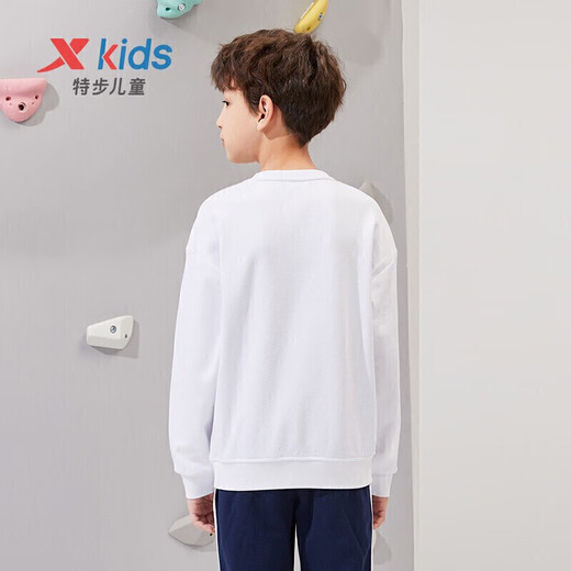 XTEP children's sweatshirts for older boys and girls sports performance series simple logo versatile children's tops 678126209244 Pearl White 140cm