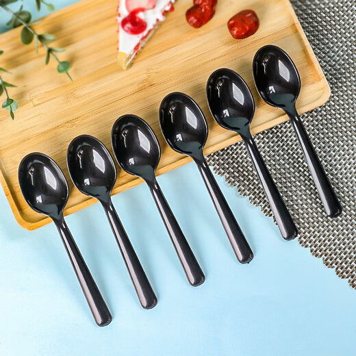 Fangcaodi disposable spoons 80 pieces long handle spoon small spoon fast food dessert coffee black spoon individually packaged