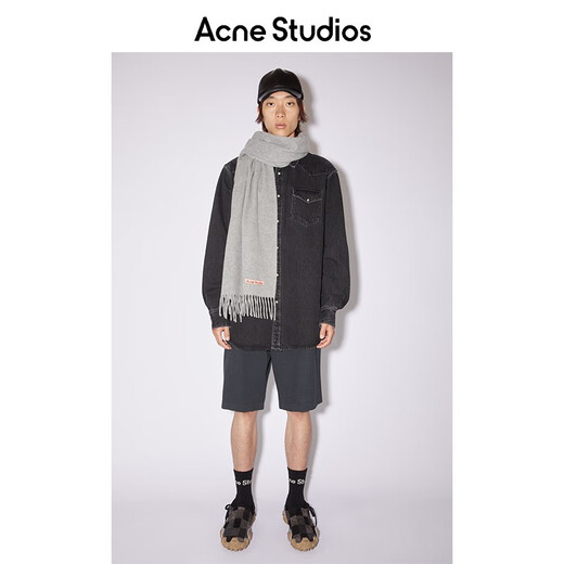 Acne Studios gift solid color tassel double-sided wool scarf shawl light heather gray