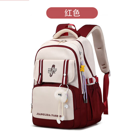 OULUNCHI high-end high-end brand burden-reducing large-capacity new middle school student schoolbag girl junior high school student primary school student backpack brown