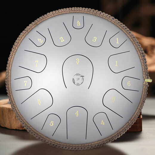 Assas Drum Ethereal 15 Tono de 14 pulgadas Modelo de acero de carbono Adulto Profesional para principiantes Instrumento de percusión de tambor de 14 pulgadas 15 pulgadas 15 tono insignia Titanio dióxido de dióxido de titanio plateado