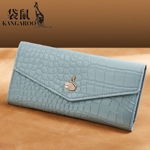 袋鼠（KANGAROO）时尚鳄鱼纹女士长款钱包超薄时尚大容量多卡位放手机证件卡夹卡包 白色