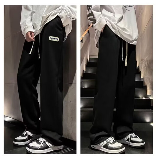 Zhitao pants men's spring and autumn casual pants, loose straight pants, versatile trendy brand American wide-leg workwear plus velvet sports trousers D31-black L (recommended 100Jin Jin equals 0.5kg -110Jin Jin equals 0.5kg can be worn)