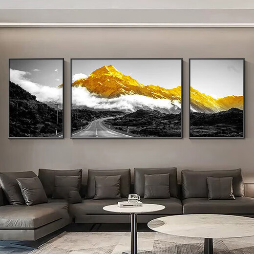 Aohan Rizhao Jinshan Wohnzimmer Dekoration Malmale High-End-Atmosphärische Malerei Moderne einfache Sofa Hintergrund Wandmalerei Triptychon JD14757 Links und links 35*50 70*50 Kristallporzellan Aluminium Legierung schwarzer Rahmen