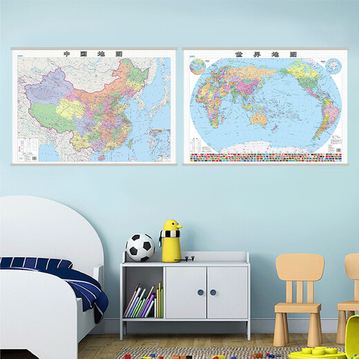 全新修订 升级版 中国地图挂图+世界地图挂图（单张1.1米*0.8米 历史名城古都 生僻字注音 学生地理学习考试、办公家庭装饰  无拼缝 无折痕 筒装挂图 套装共2张）