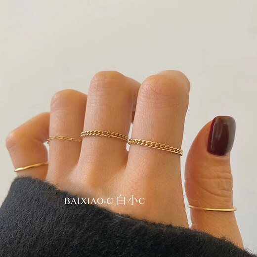 Mi Ling South Korea imported gold jewelry pure 14K gold ring stacked plain chain naked chain small soft chain tail ring pure gold ring No. 13 spot dense chain
