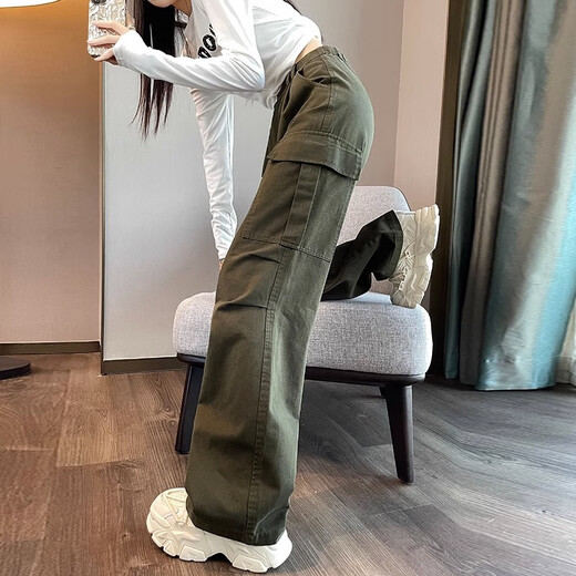 Xujiang Pure Cotton Working Hosen für Frauen Neue Frühling und Herbst hohe Taille gerade zieht schlanke lässige amerikanische Retro-Denim-Weitbeine Dünne Schöne kleine kleine kleine (innerhalb von 159) 2677-9 m (96-105jin [Jin gleich 0,5 kg]))