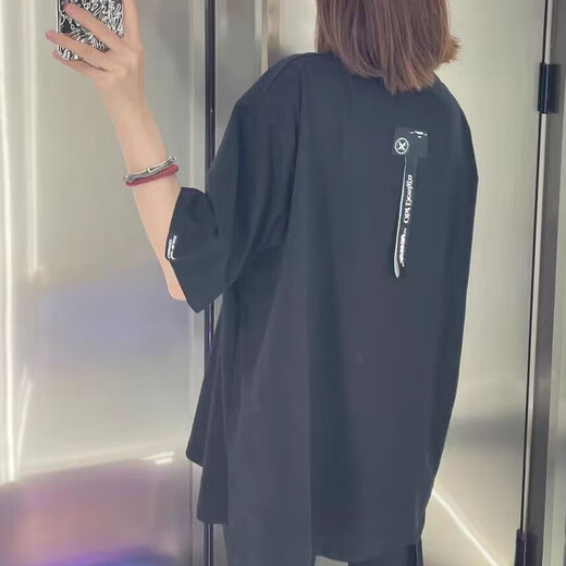 MWM Kimura Ihong OOXOO.NET Chaohui Spanish trendy brand bear necklace simple short-sleeved T-shirt top black S(165-175)