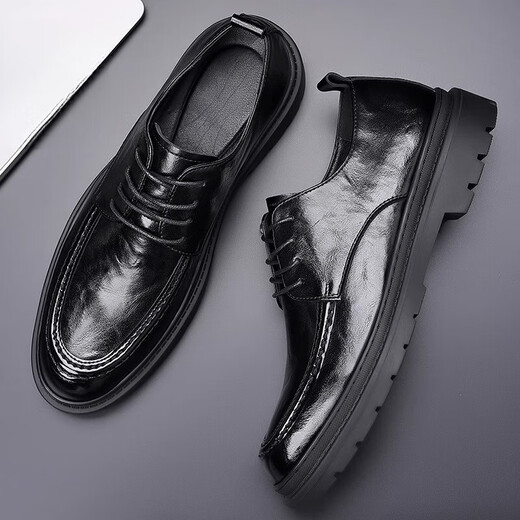 
Playboy leather shoes for men in 2025 spring new British style genuine leather business formal wear men's casual shoes black wedding groom shoes black [lace-up style] 9761 40