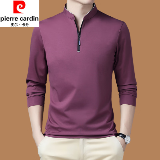 皮尔卡丹（pierre cardin）春秋季新款男士纯棉亲肤长袖T恤半拉链立领卫衣大码宽松百搭上衣 QPD-6625玫红【春秋薄款】 有口 175/88A 建议130-150斤