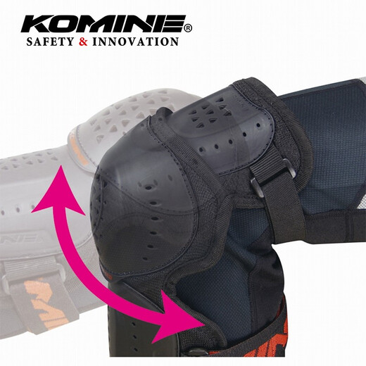 日本KOMINE 春夏秋季透气摩托越野赛车骑行装备对装骑士护具可拉伸魔术贴长款护膝男女款SK-684 黑色 均码