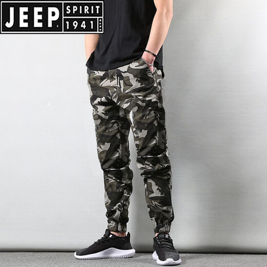 JEEP SPIRIT春夏季男士迷彩裤宽松束脚百搭裤子男韩版潮流潮牌休闲运动工装裤 1988深咖 XL 120-135斤