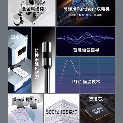 DELI得力财务凭证装订机全自动电动热熔打孔机会计票据档案账本办公文件激光定位14601/14602/3880 装订50mm加强版【语音提示+十字激光定位】