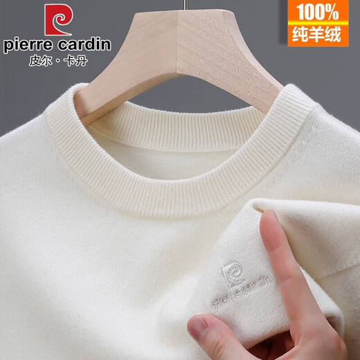Pierre cardinal hommes hommes rond en laine en laine Pull en peluche pure pull pure en laine pure hommes d'âge moyen chaud de couleur solide en laine de base en tricot tricot blanc [cou rond] 12182-48 175 taille [recommandé 140-155 Jin [Jin est égal à 0,5 kg]]]